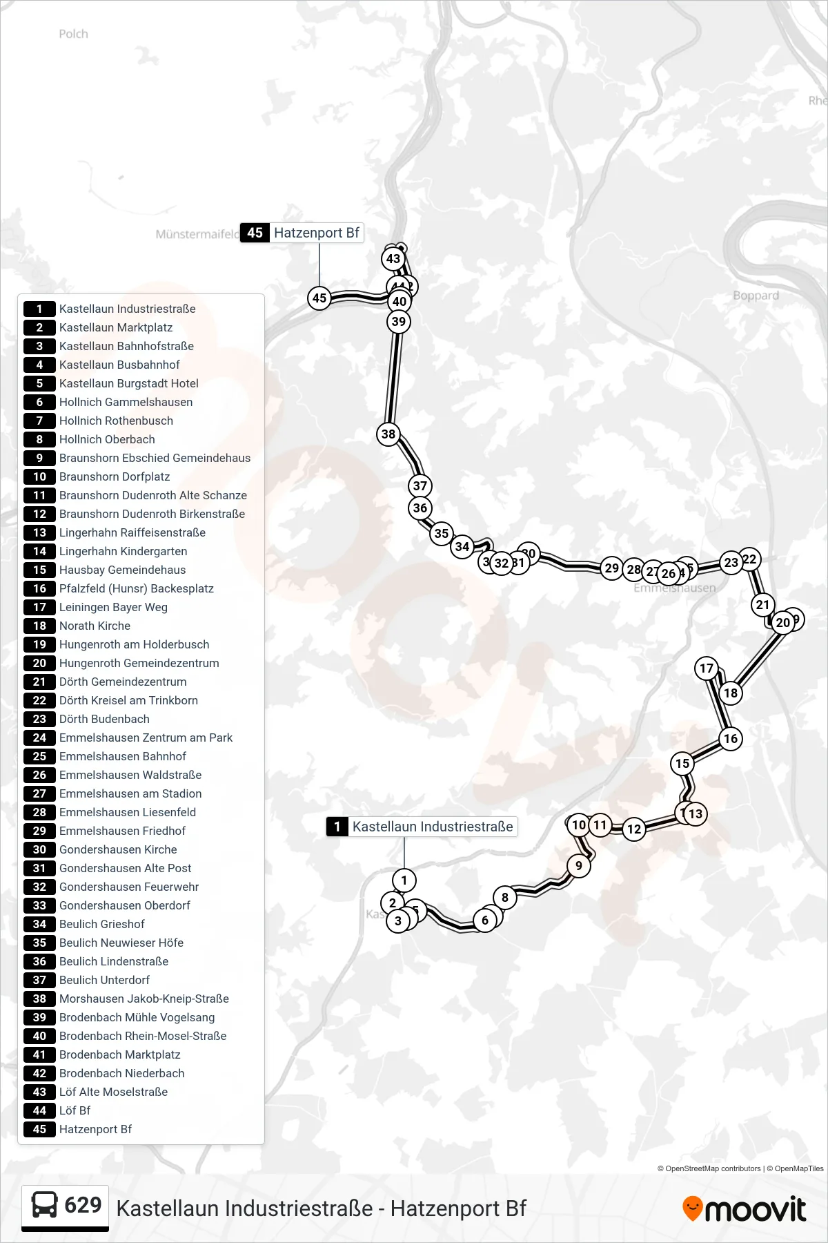 Linie 629 (Bus) Richtung Hatzenport Bf: Route und Haltestellen auf der Karte