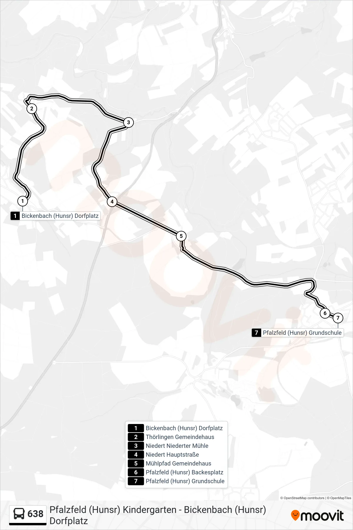 638 bus Line (Pfalzfeld (Hunsr) Grundschule) route and stops on a map