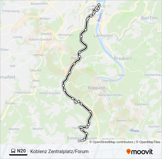 Автобус N20: карта маршрута