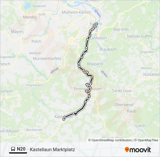 N20 Bus Line Map