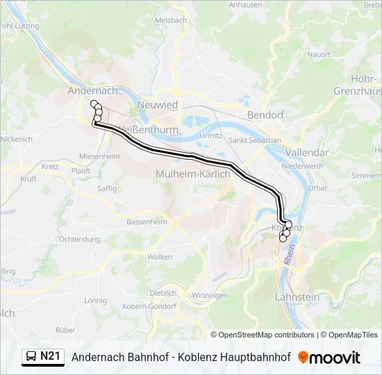 N21 Bus Line Map