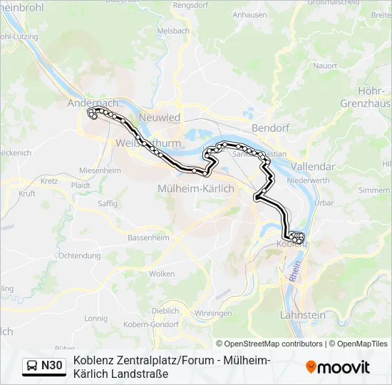 N30 Bus Line Map