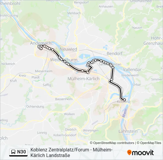 N30 Bus Line Map