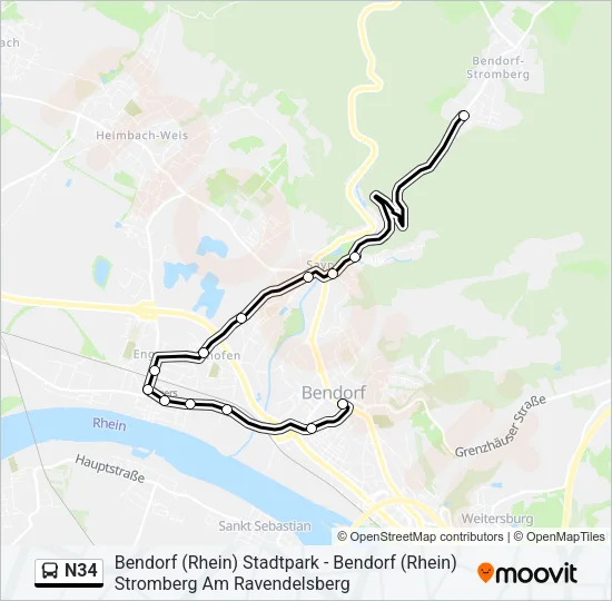 N34 Bus Line Map