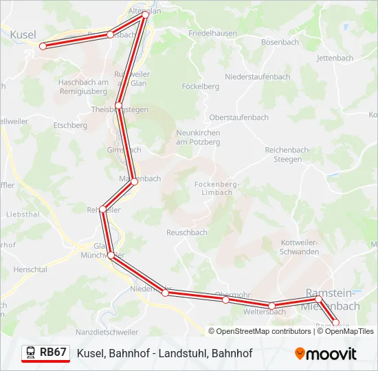 Поезд RB67: карта маршрута