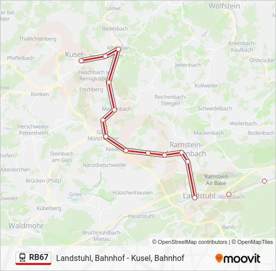 Поезд RB67: карта маршрута