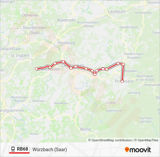 Поезд RB68: карта маршрута