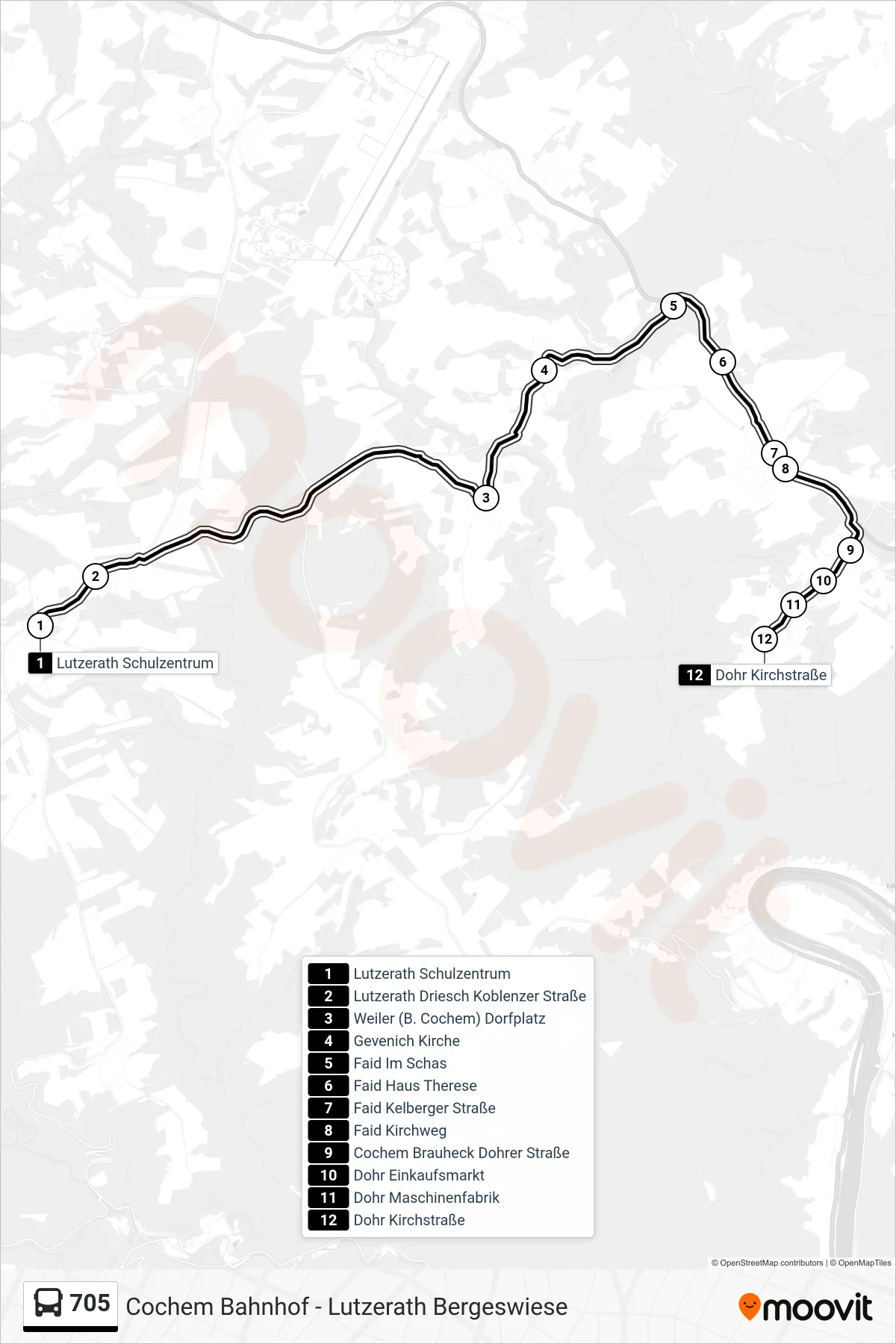 Linie 705 (Bus) Richtung Dohr Kirchstraße: Route und Haltestellen auf der Karte