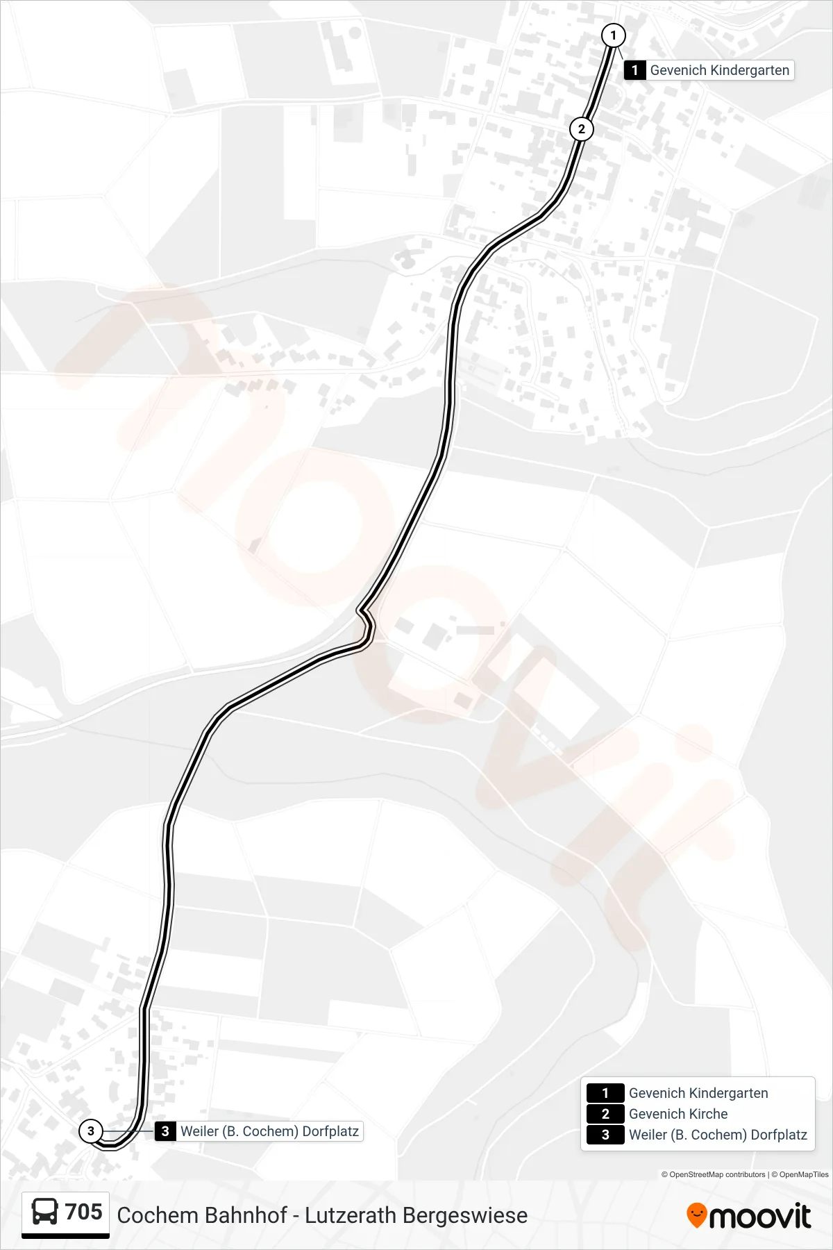 705 bus Line (Weiler (B. Cochem) Dorfplatz) route and stops on a map