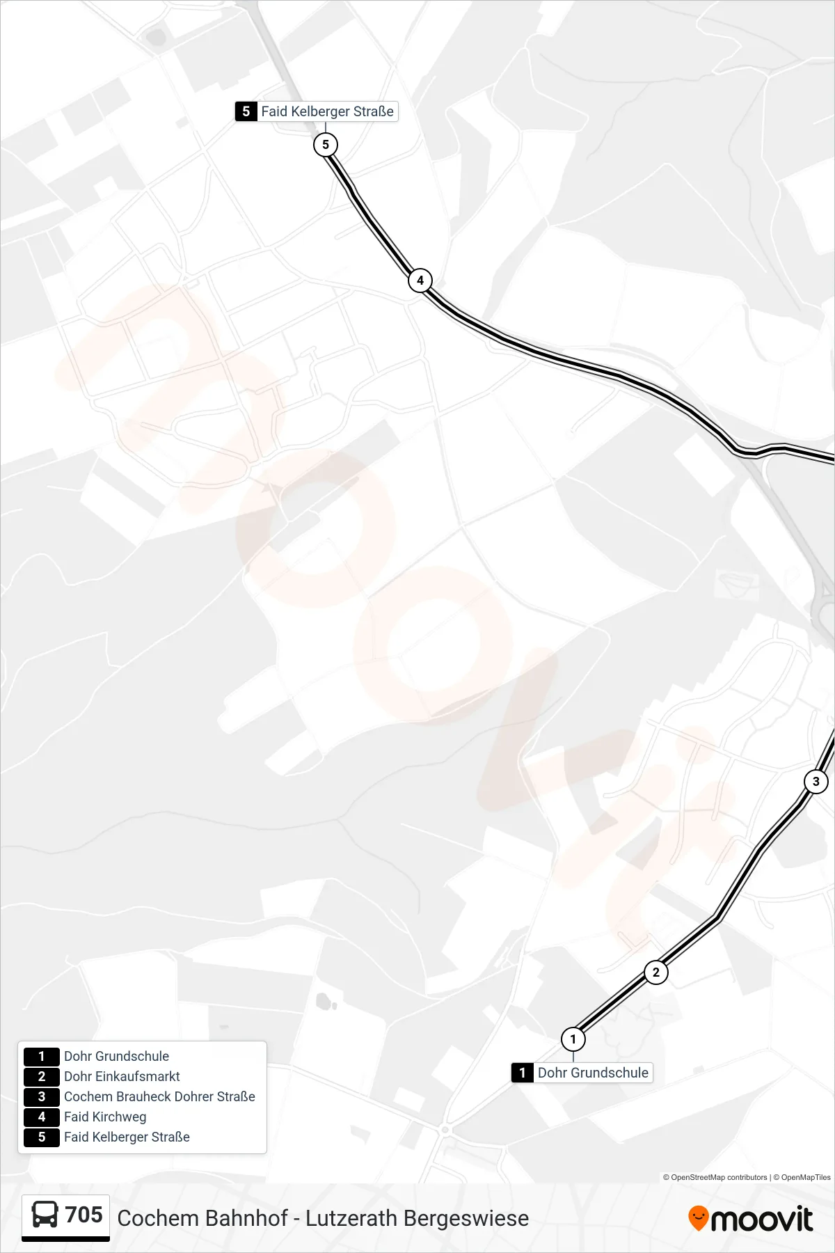 705 bus Line (Faid Kelberger Straße) route and stops on a map
