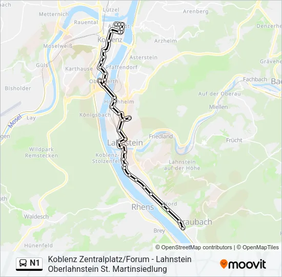 N1 Bus Line Map