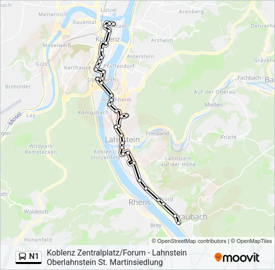 N1 Bus Line Map