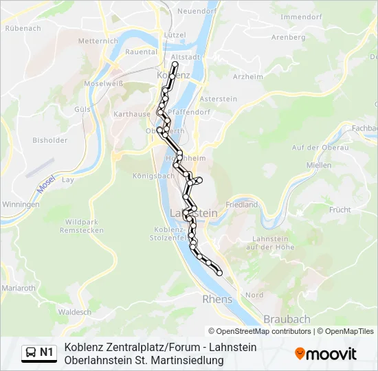 N1 Bus Line Map