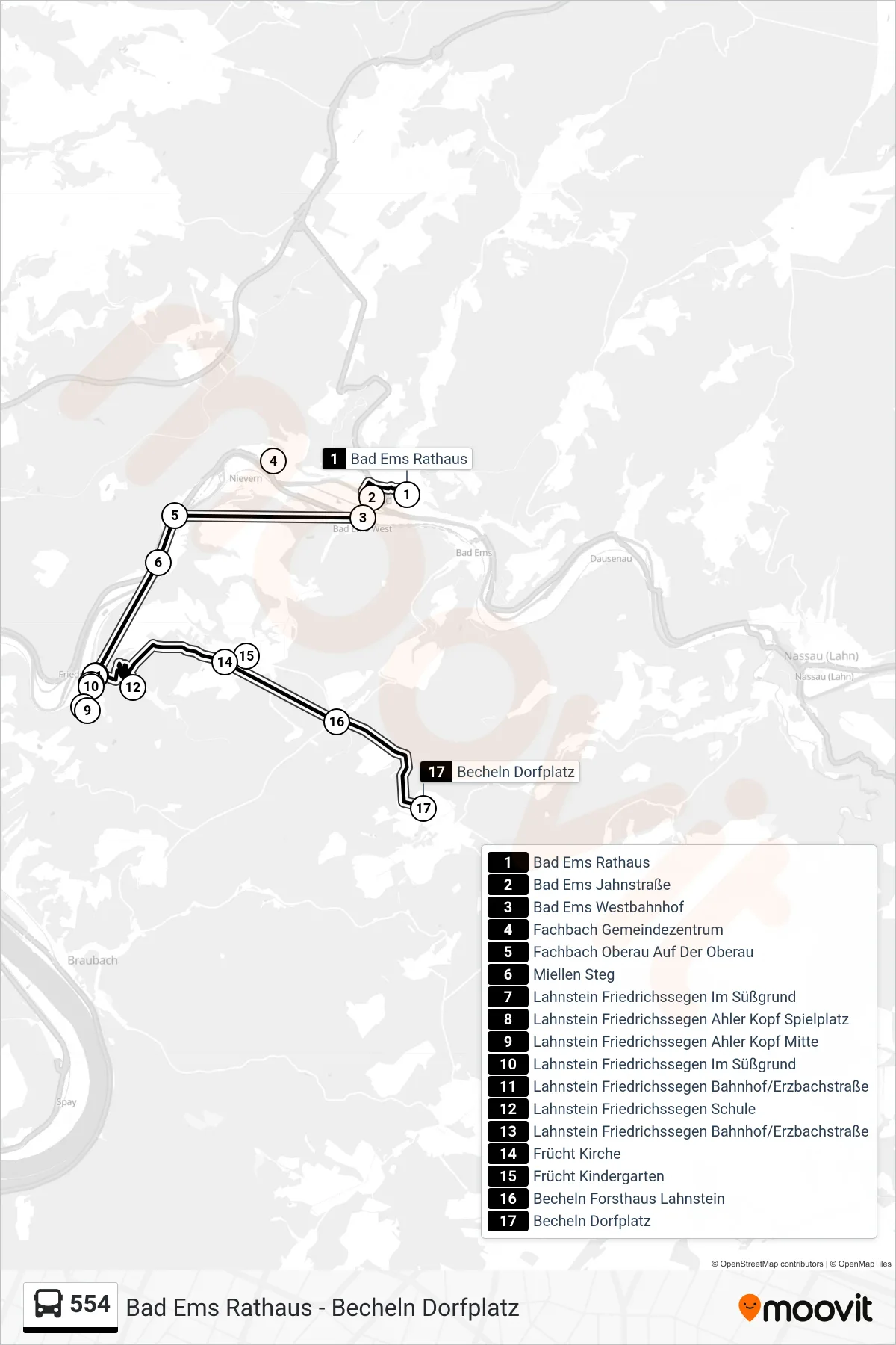 Linie 554 (Bus) Richtung Becheln Dorfplatz: Route und Haltestellen auf der Karte