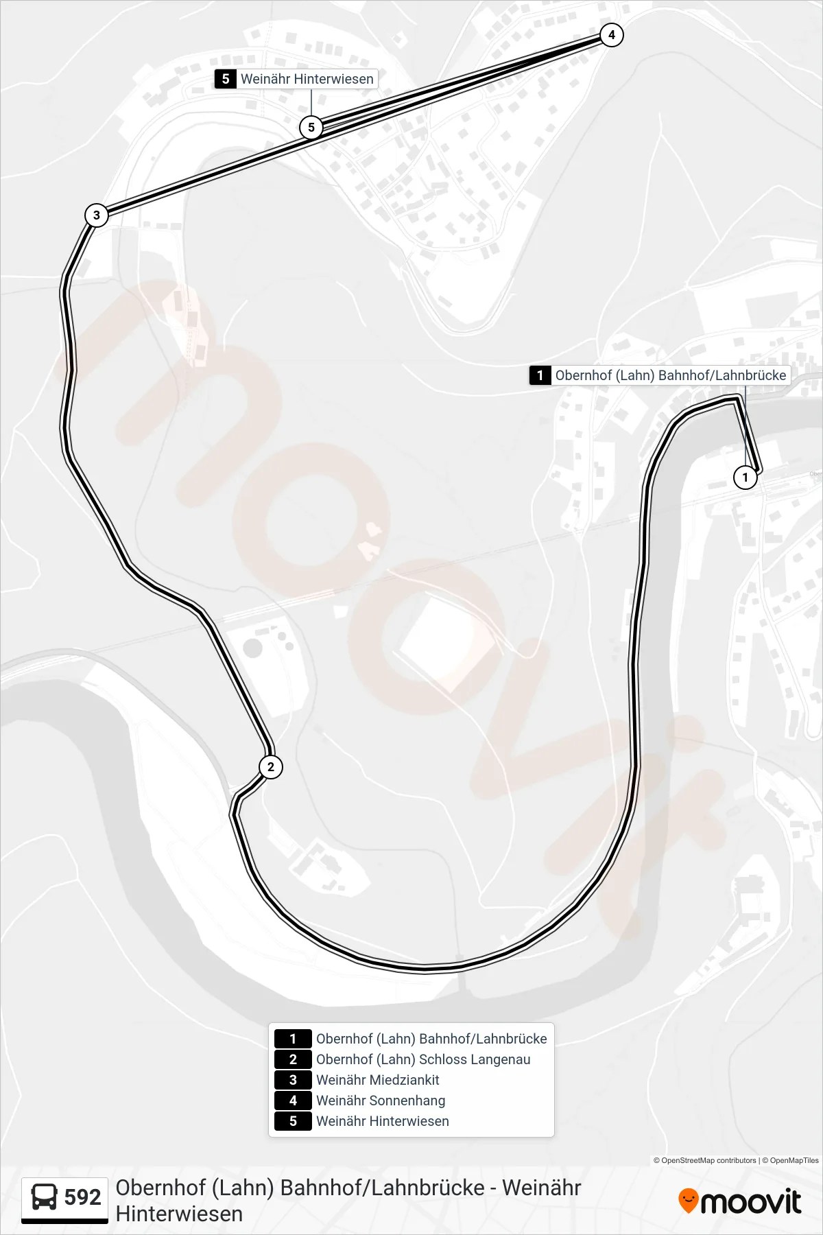592 bus Line (Weinähr Hinterwiesen) route and stops on a map
