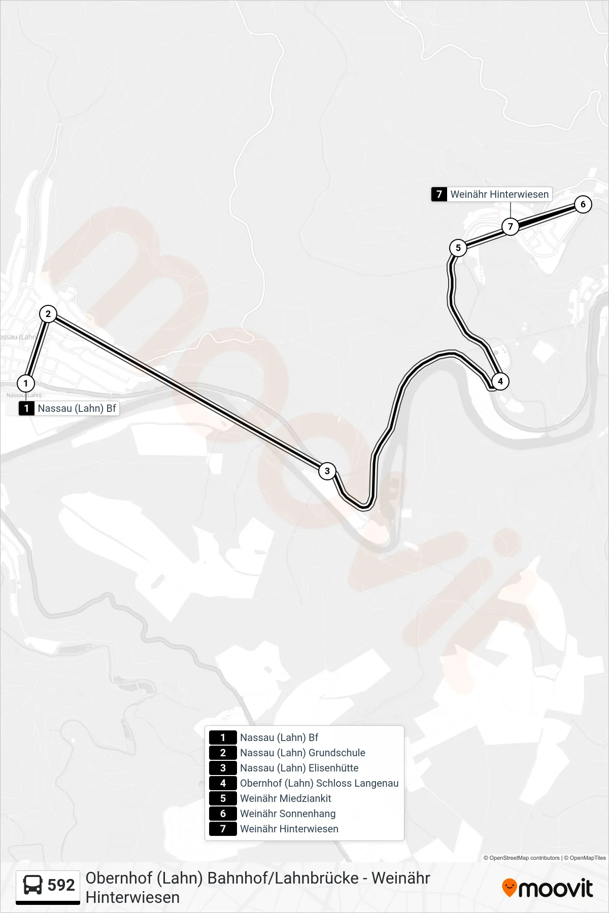 592 bus Line (Weinähr Hinterwiesen) route and stops on a map