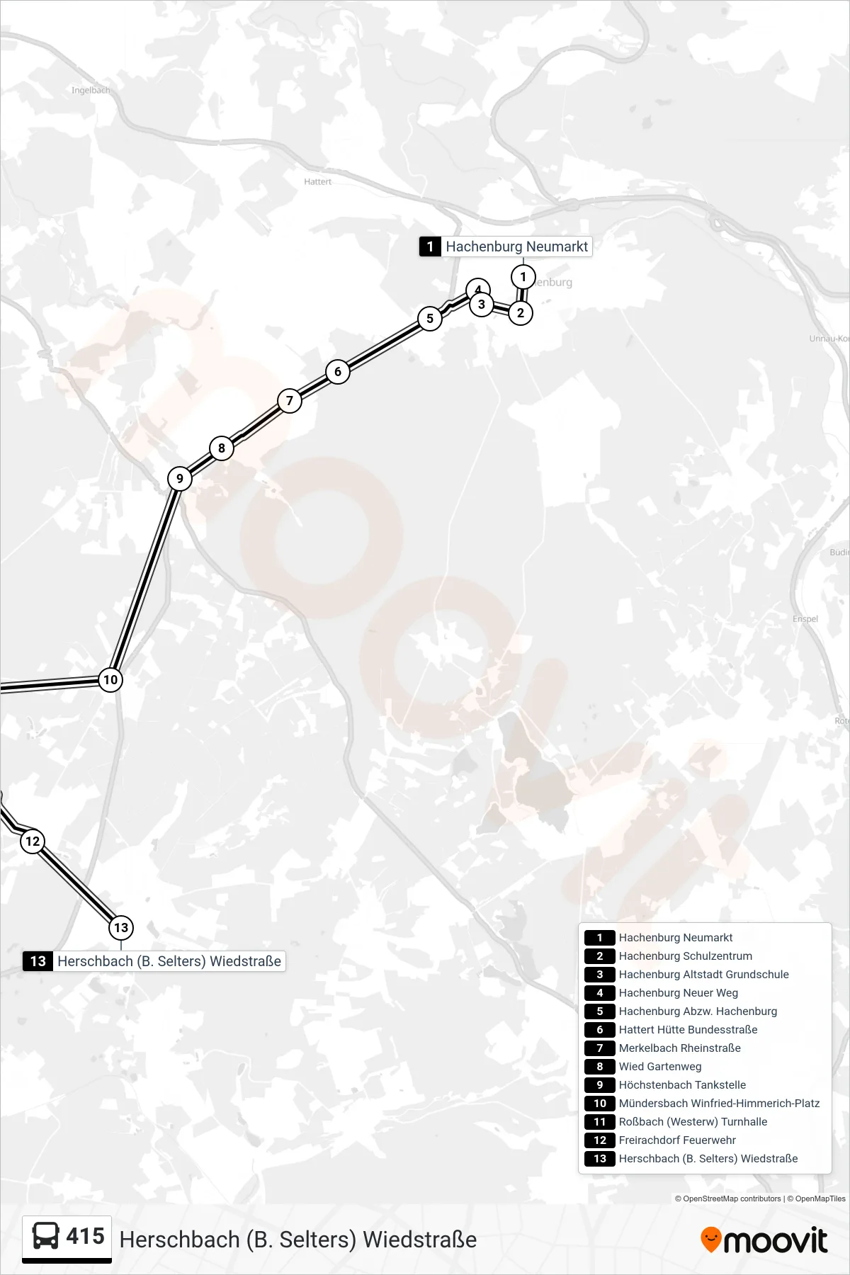 415 bus Line (Herschbach (B. Selters) Wiedstraße) route and stops on a map