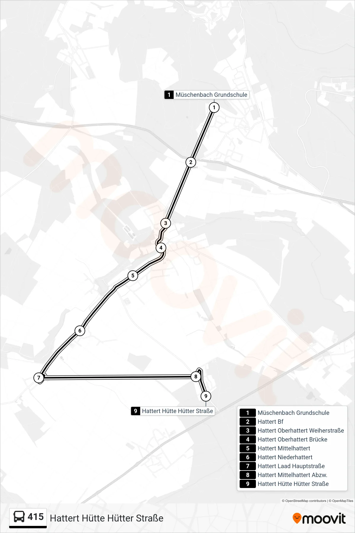 415 bus Line (Hattert Hütte Hütter Straße) route and stops on a map