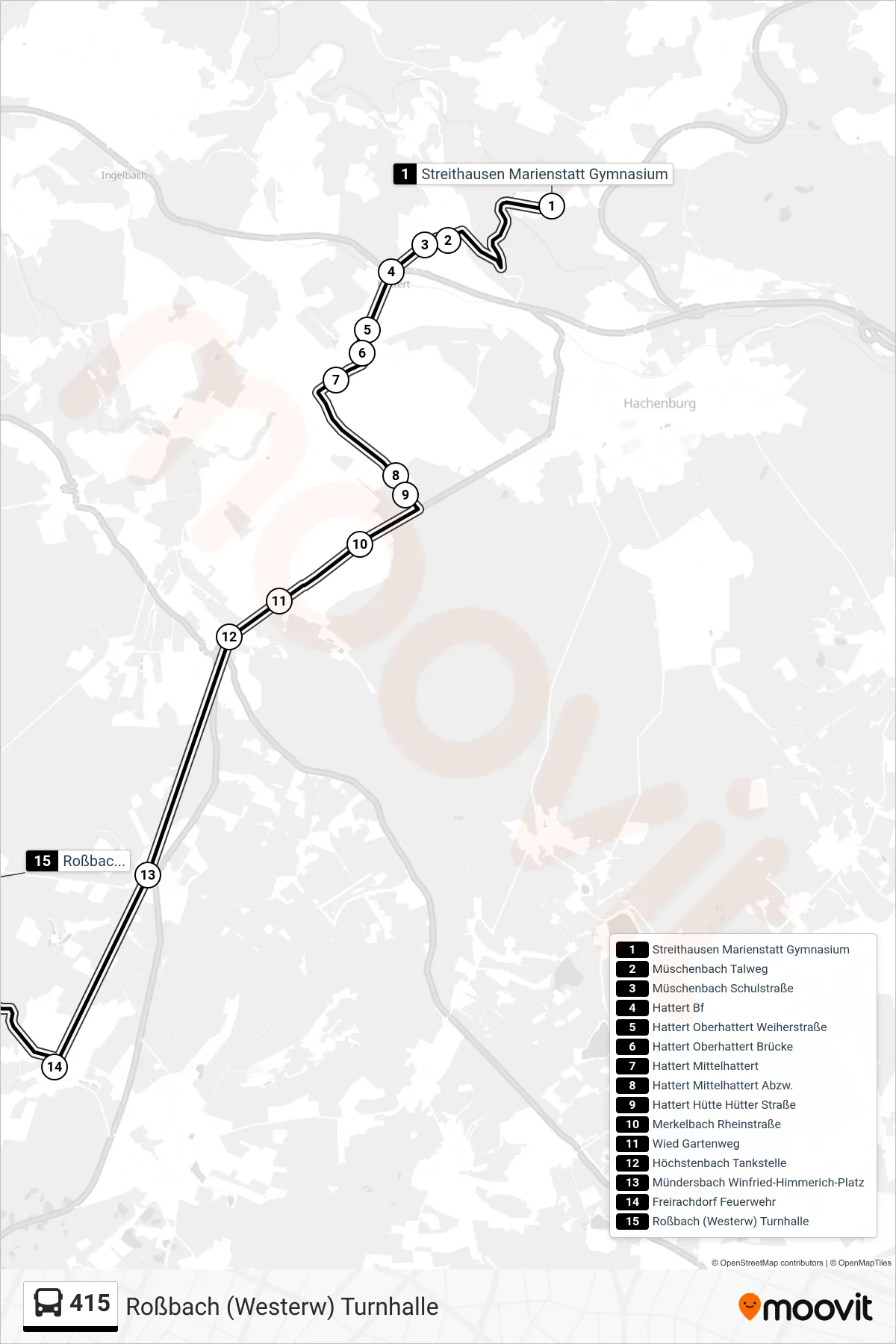 415 bus Line (Roßbach (Westerw) Turnhalle) route and stops on a map