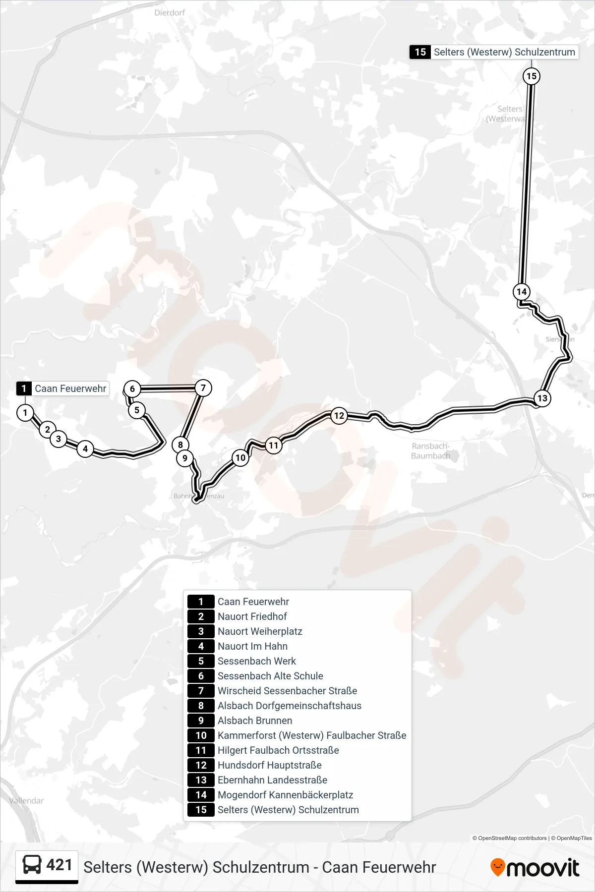 421 bus Line (Selters (Westerw) Schulzentrum) route and stops on a map