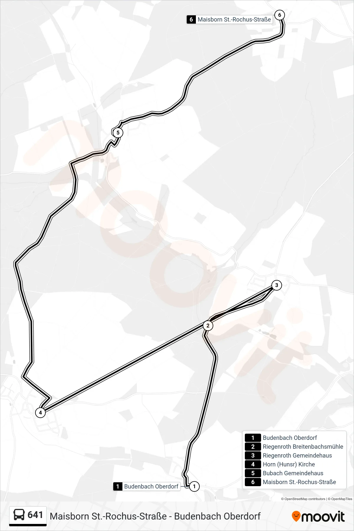 641 bus Line (Maisborn St.-Rochus-Straße) route and stops on a map