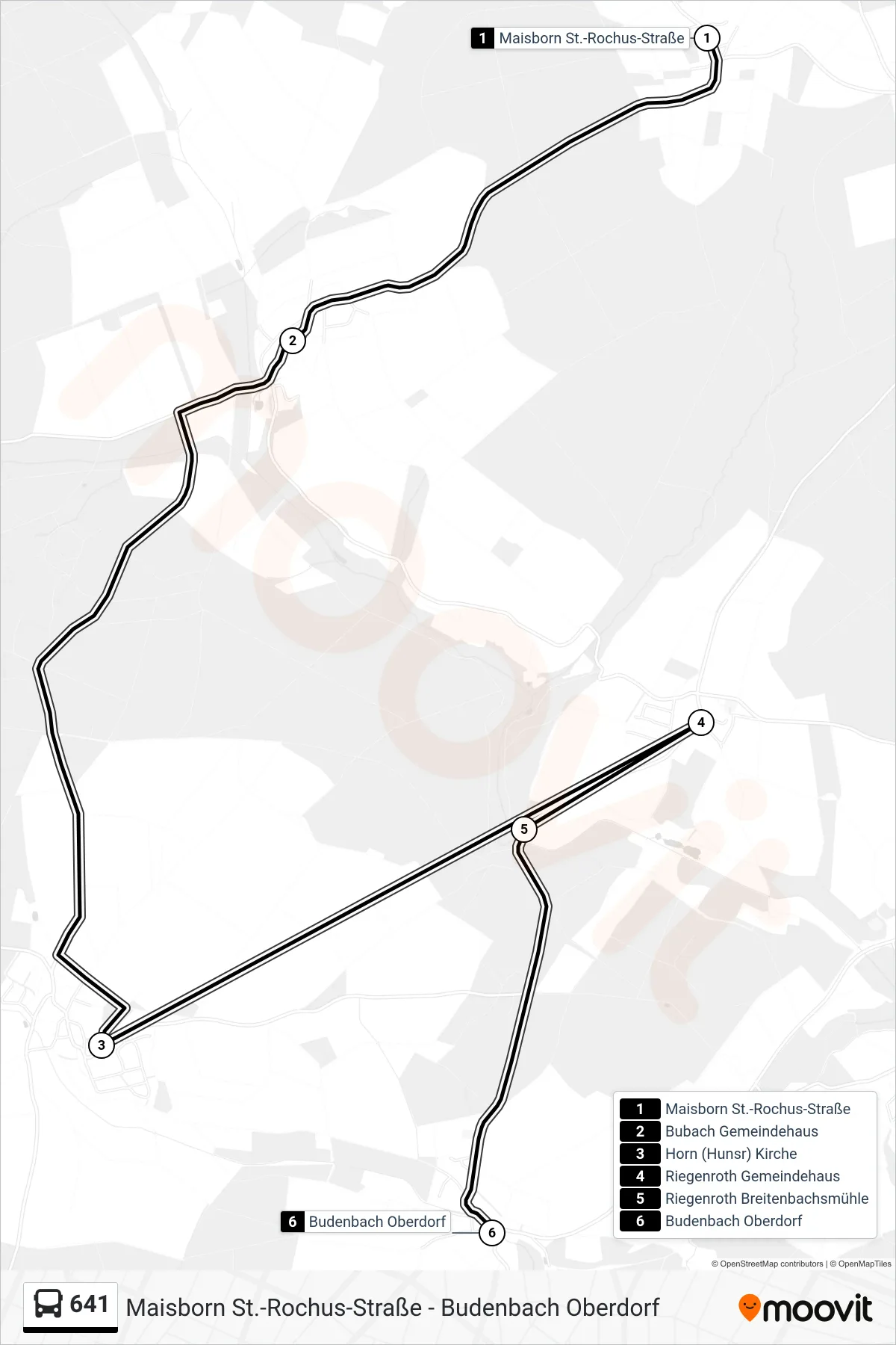 Linie 641 (Bus) Richtung Budenbach Oberdorf: Route und Haltestellen auf der Karte