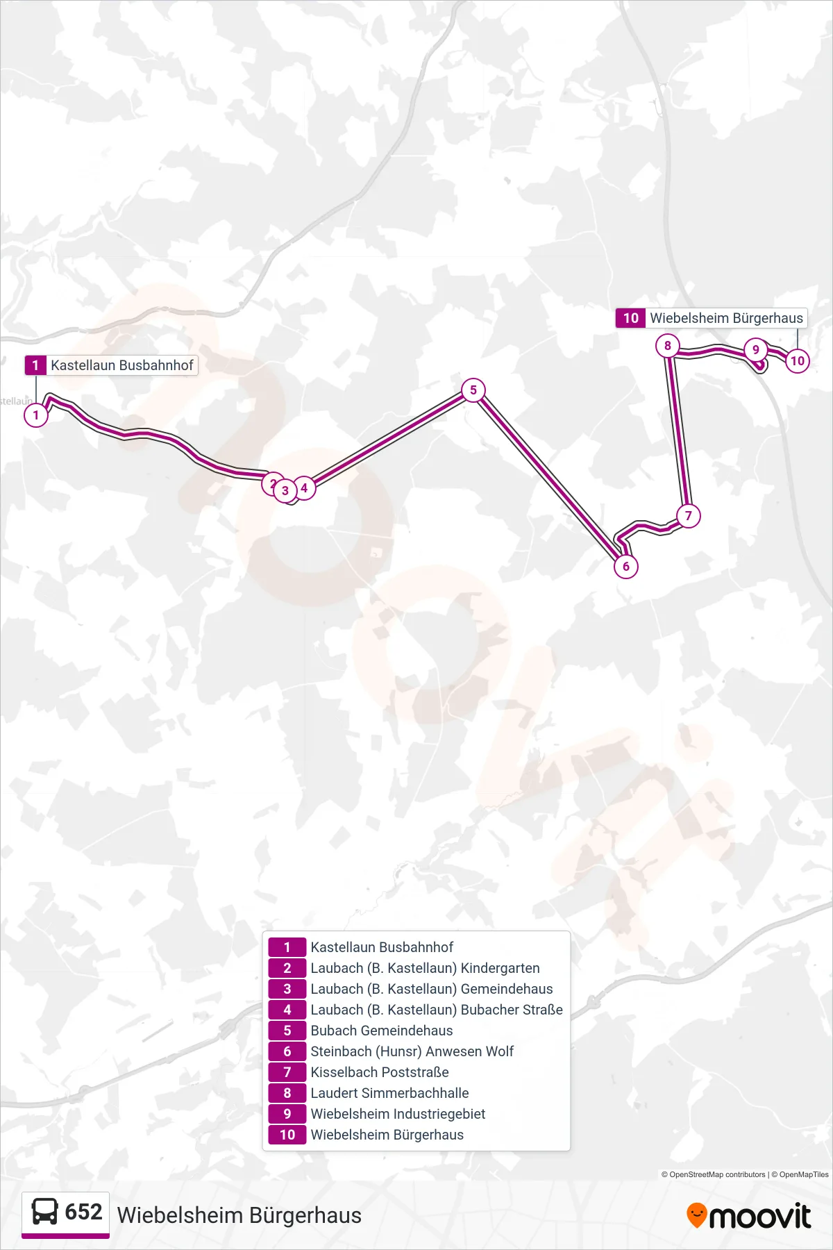 652 bus Line (Wiebelsheim Bürgerhaus) route and stops on a map