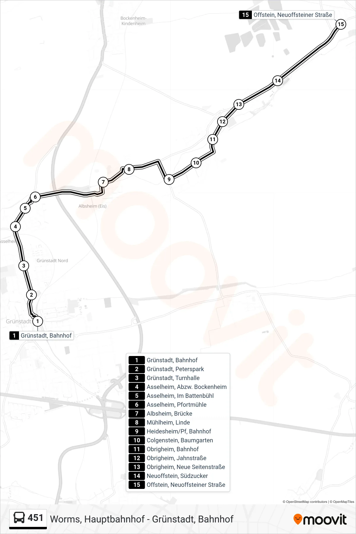 Linie 451 (Bus) Richtung Offstein, Neuoffsteiner Straße: Route und Haltestellen auf der Karte