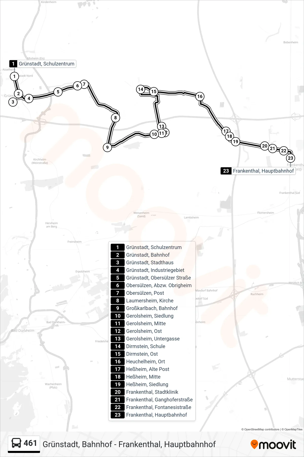 Linie 461 (Bus) Richtung Frankenthal, Hauptbahnhof: Route und Haltestellen auf der Karte