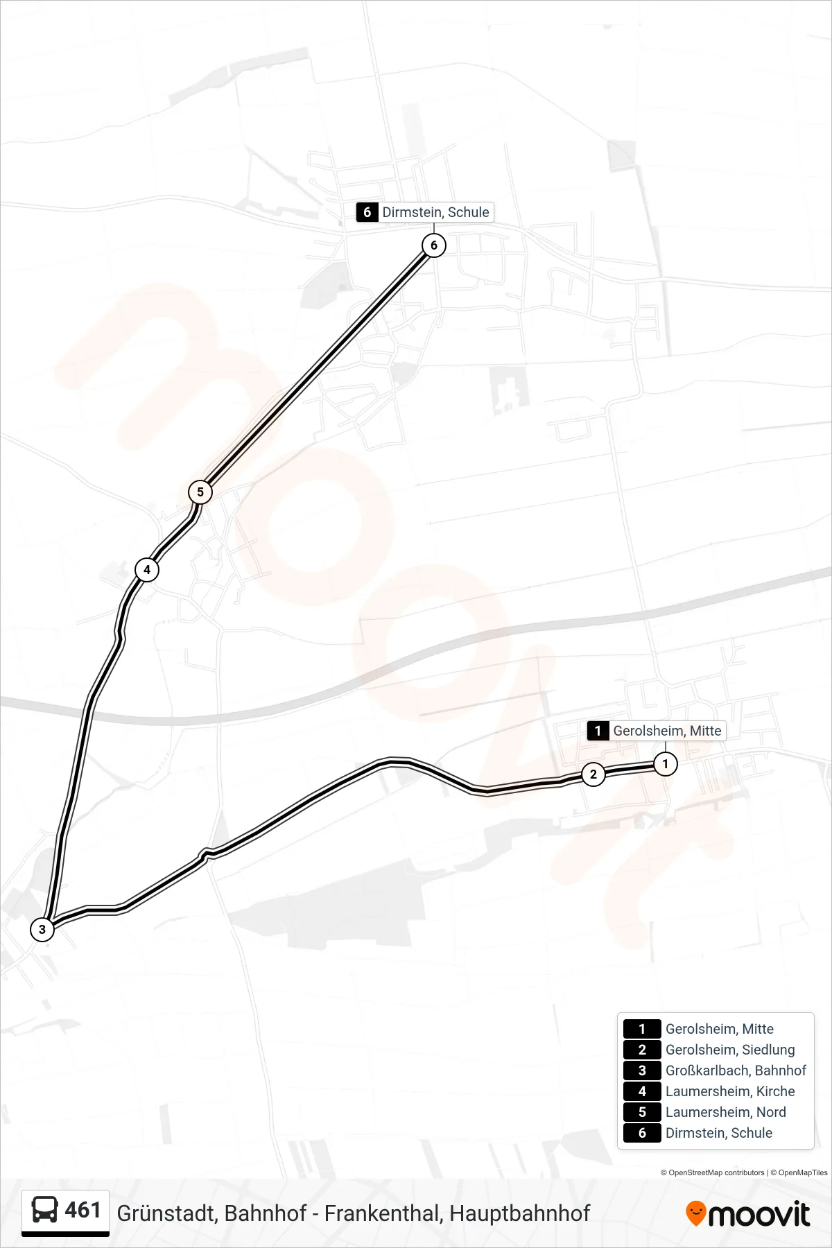 461 bus Line (Dirmstein, Schule) route and stops on a map
