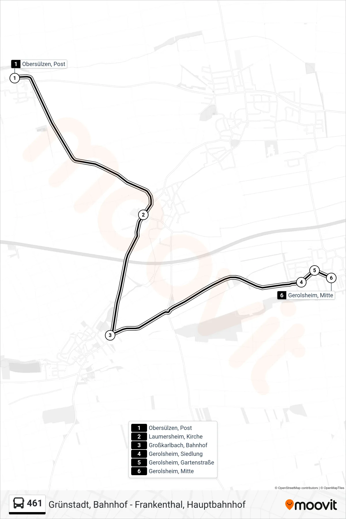 461 bus Line (Gerolsheim, Mitte) route and stops on a map