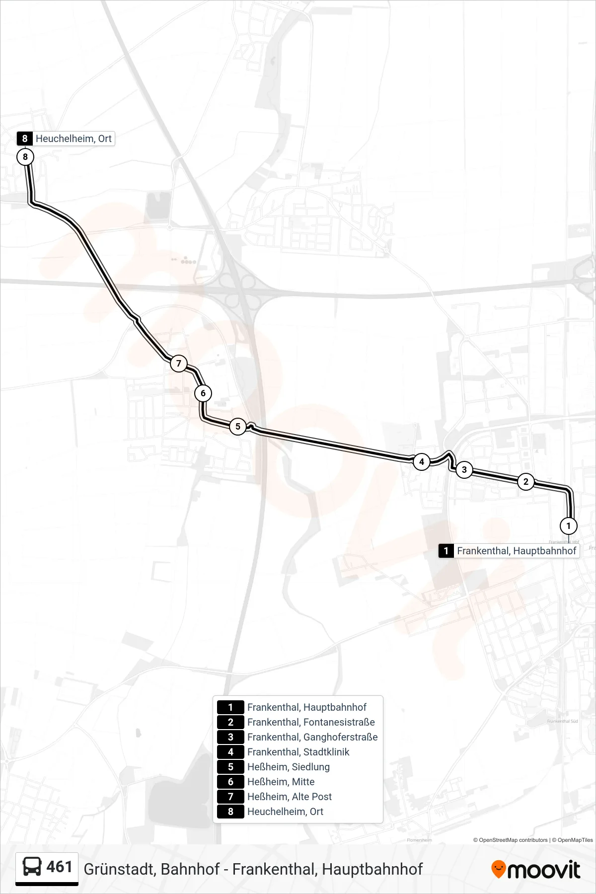461 bus Line (Heuchelheim, Ort) route and stops on a map