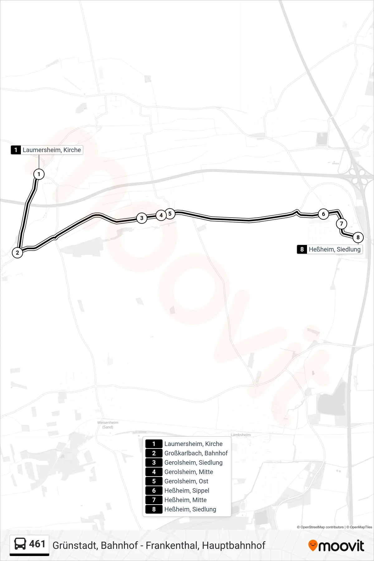 461 bus Line (Heßheim, Siedlung) route and stops on a map