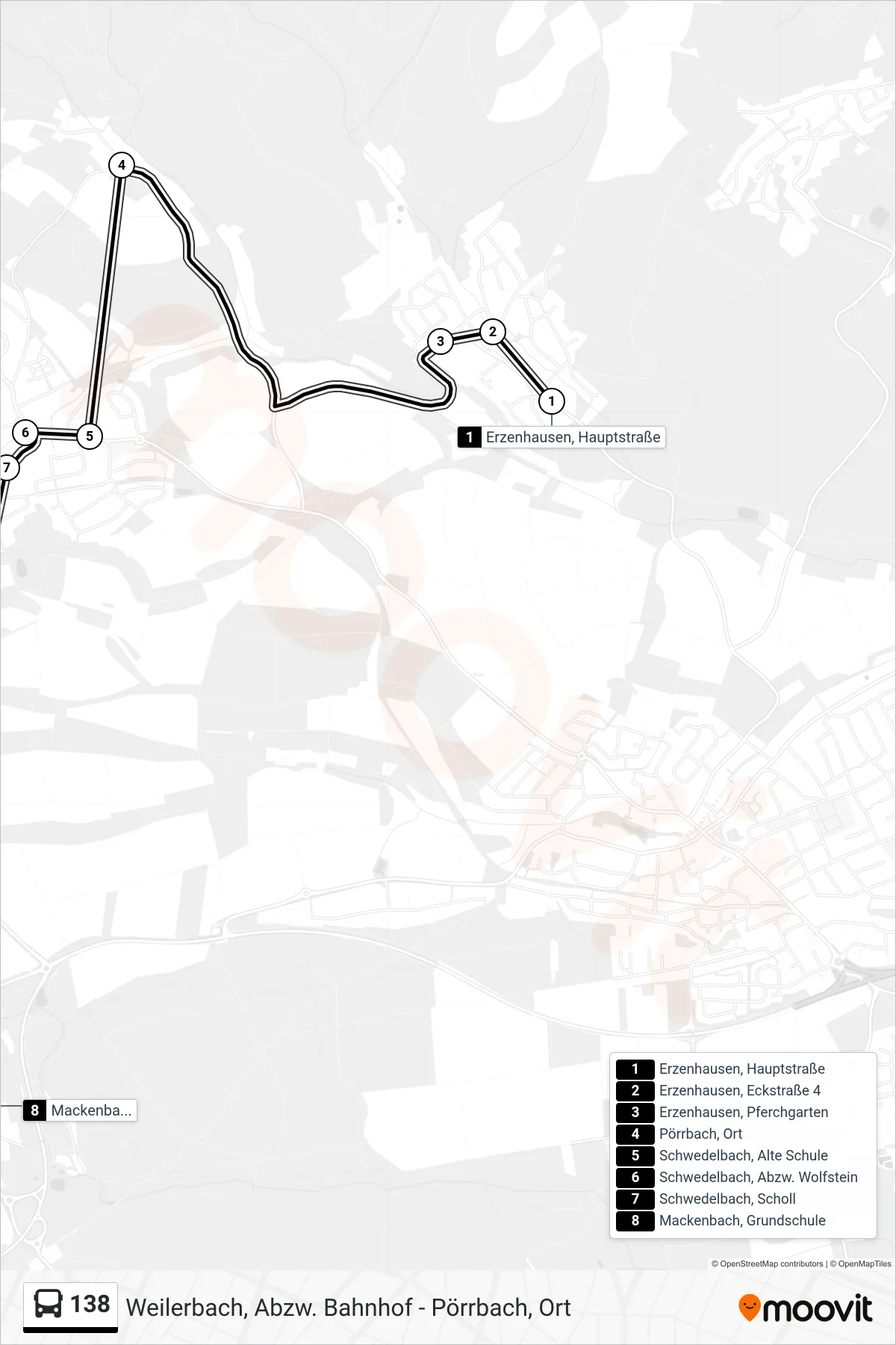 138 bus Line (Mackenbach, Grundschule) route and stops on a map
