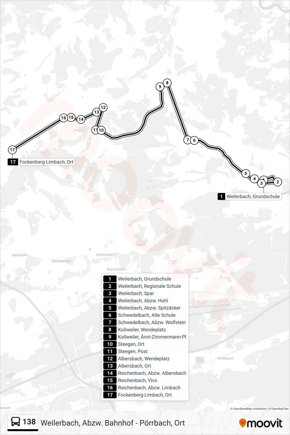 138 bus Line (Fockenberg-Limbach, Ort) route and stops on a map