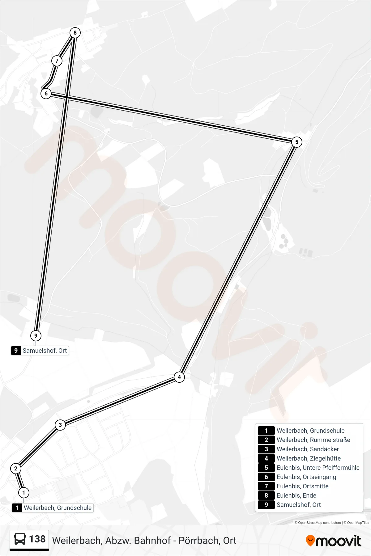138 bus Line (Samuelshof, Ort) route and stops on a map