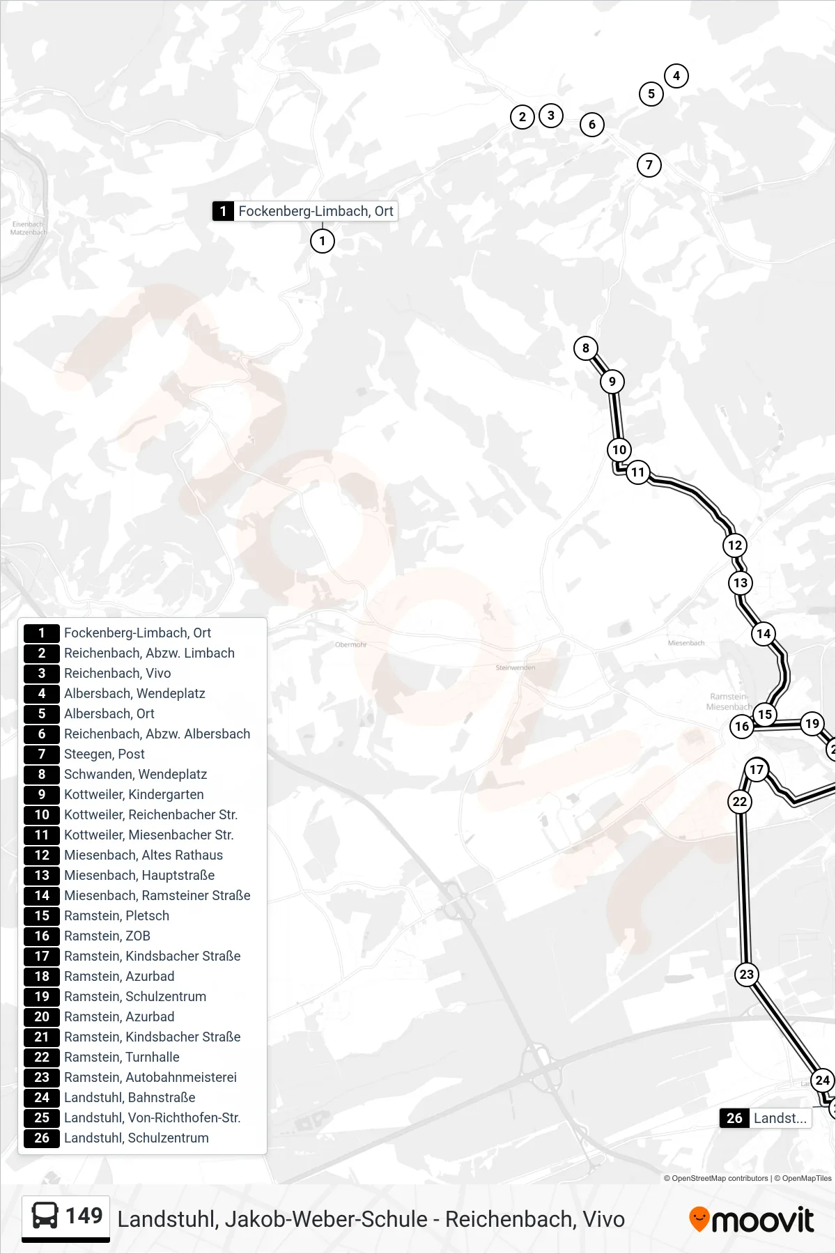 Linie 149 (Bus) Richtung Landstuhl, Schulzentrum: Route und Haltestellen auf der Karte