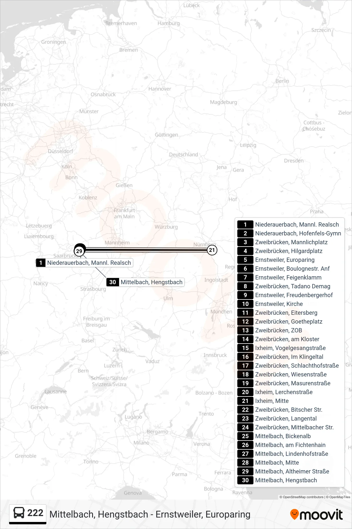 Linie 222 (Bus) Richtung Mittelbach, Hengstbach: Route und Haltestellen auf der Karte