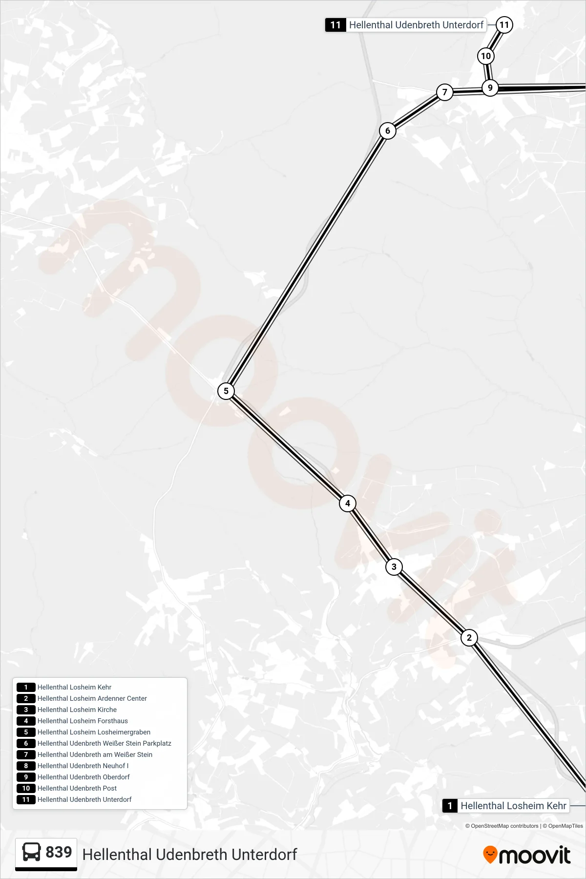 Linie 839 (Bus) Richtung Hellenthal Udenbreth Unterdorf: Route und Haltestellen auf der Karte