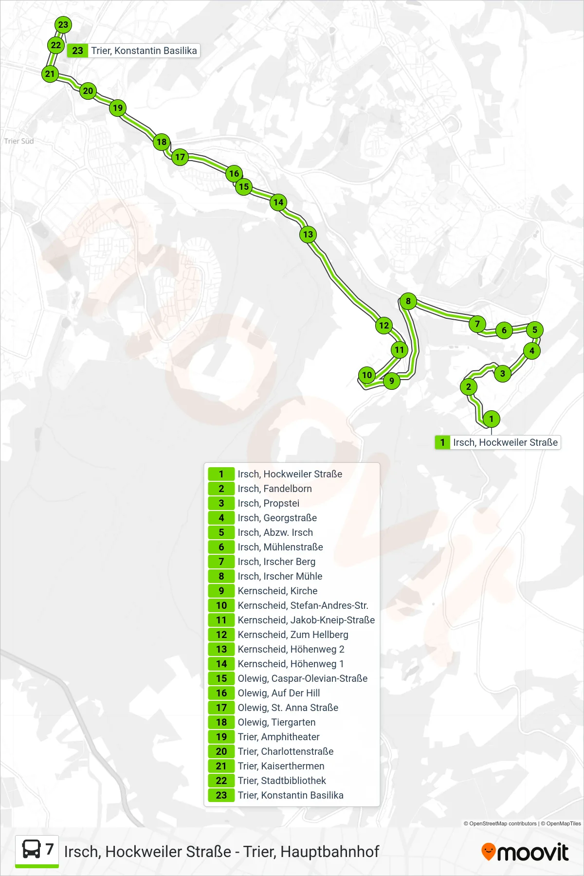 Linie 7 (Bus) Richtung Trier, Konstantin Basilika: Route und Haltestellen auf der Karte