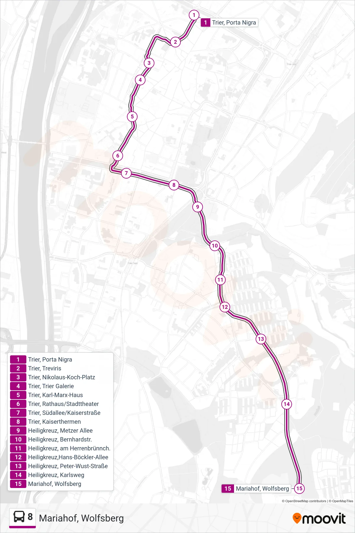 8 bus Line (Mariahof, Wolfsberg) route and stops on a map