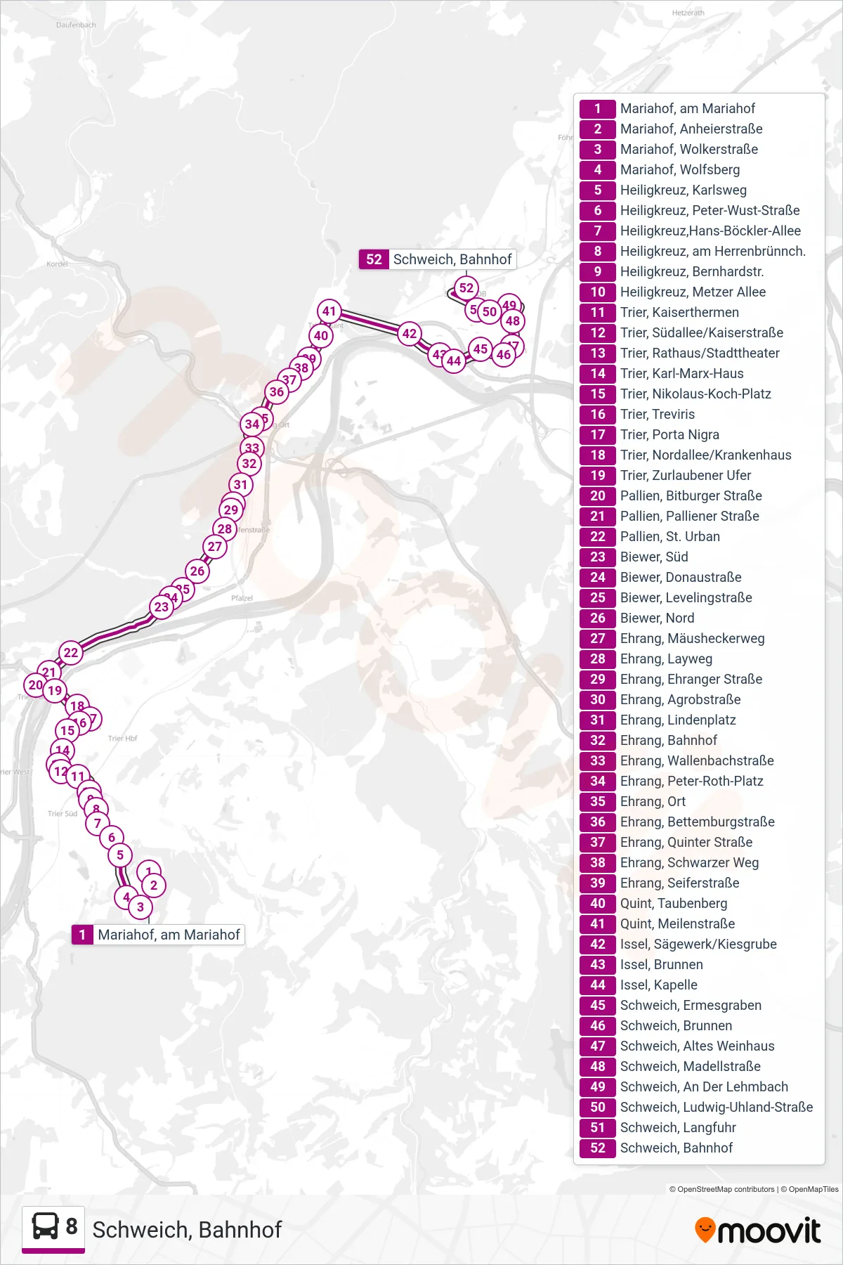 8 bus Line (Schweich, Bahnhof) route and stops on a map