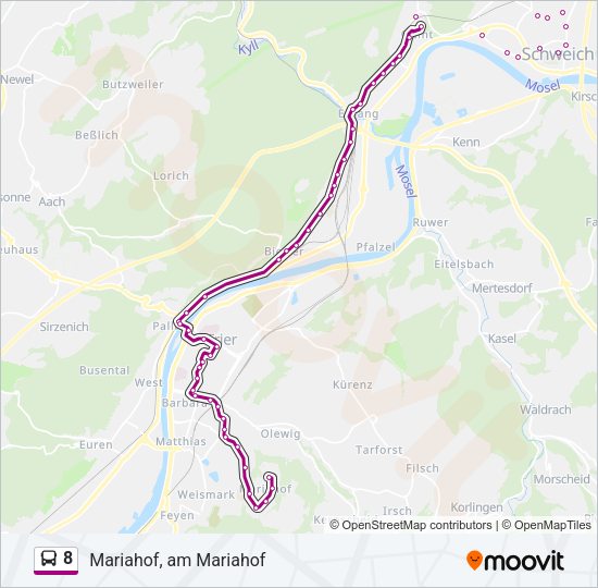 Автобус 8: карта маршрута