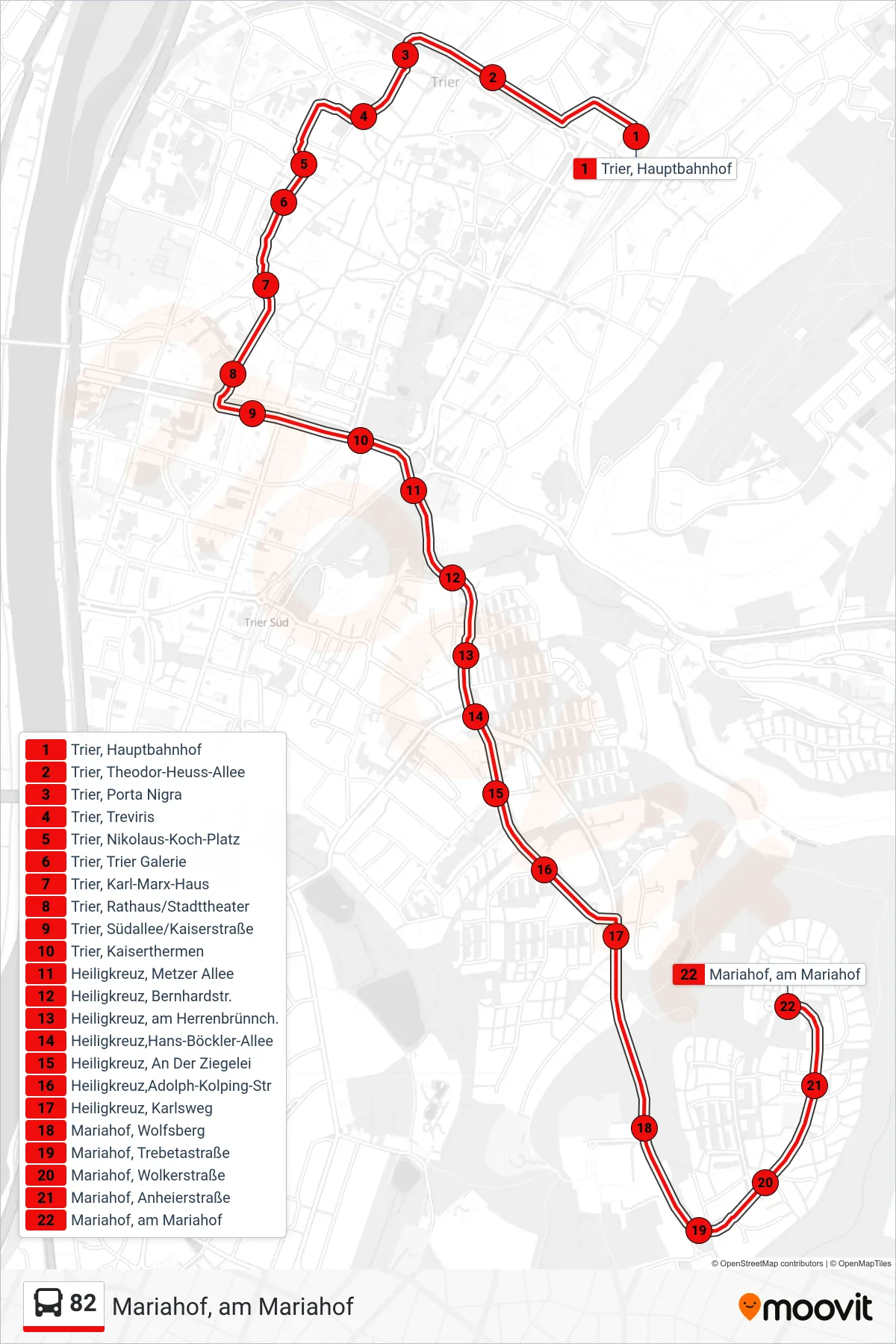 82 bus Line (Mariahof, am Mariahof) route and stops on a map