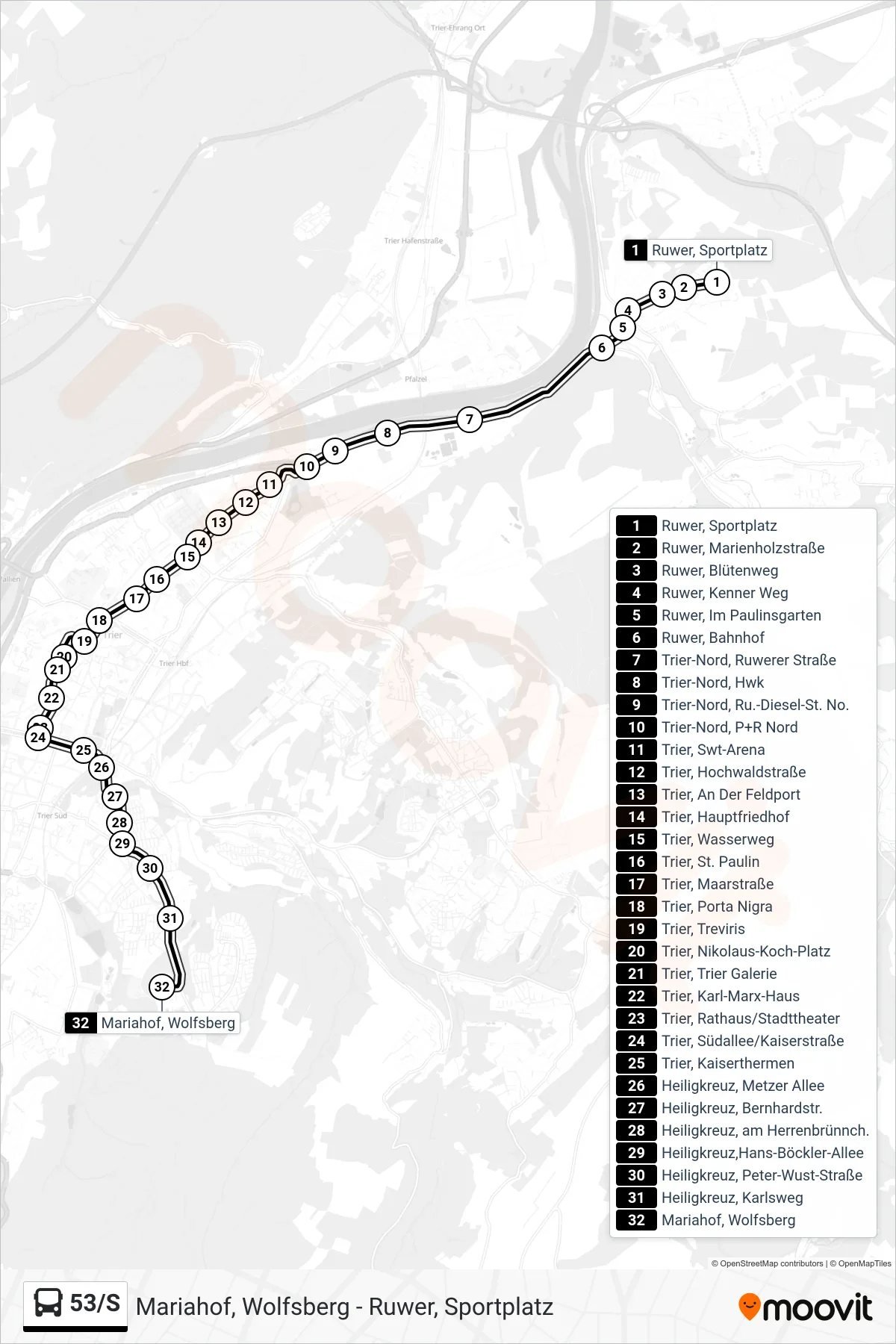 Linie 53/S (Bus) Richtung Mariahof, Wolfsberg: Route und Haltestellen auf der Karte