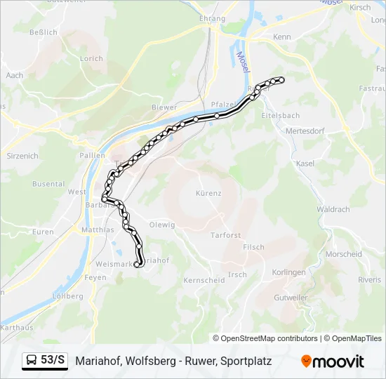 53/S Bus Line Map