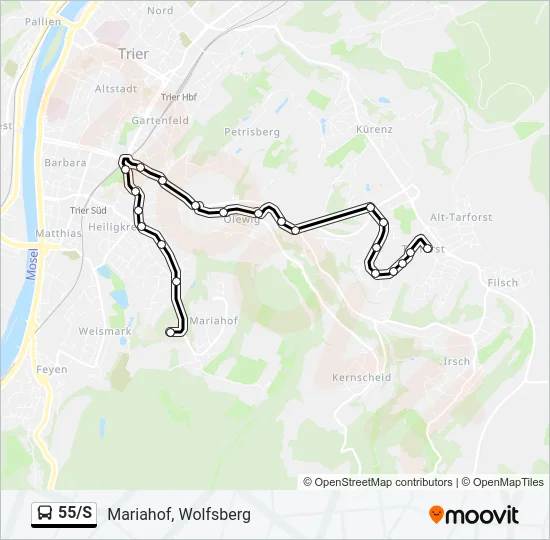 55/S Bus Line Map