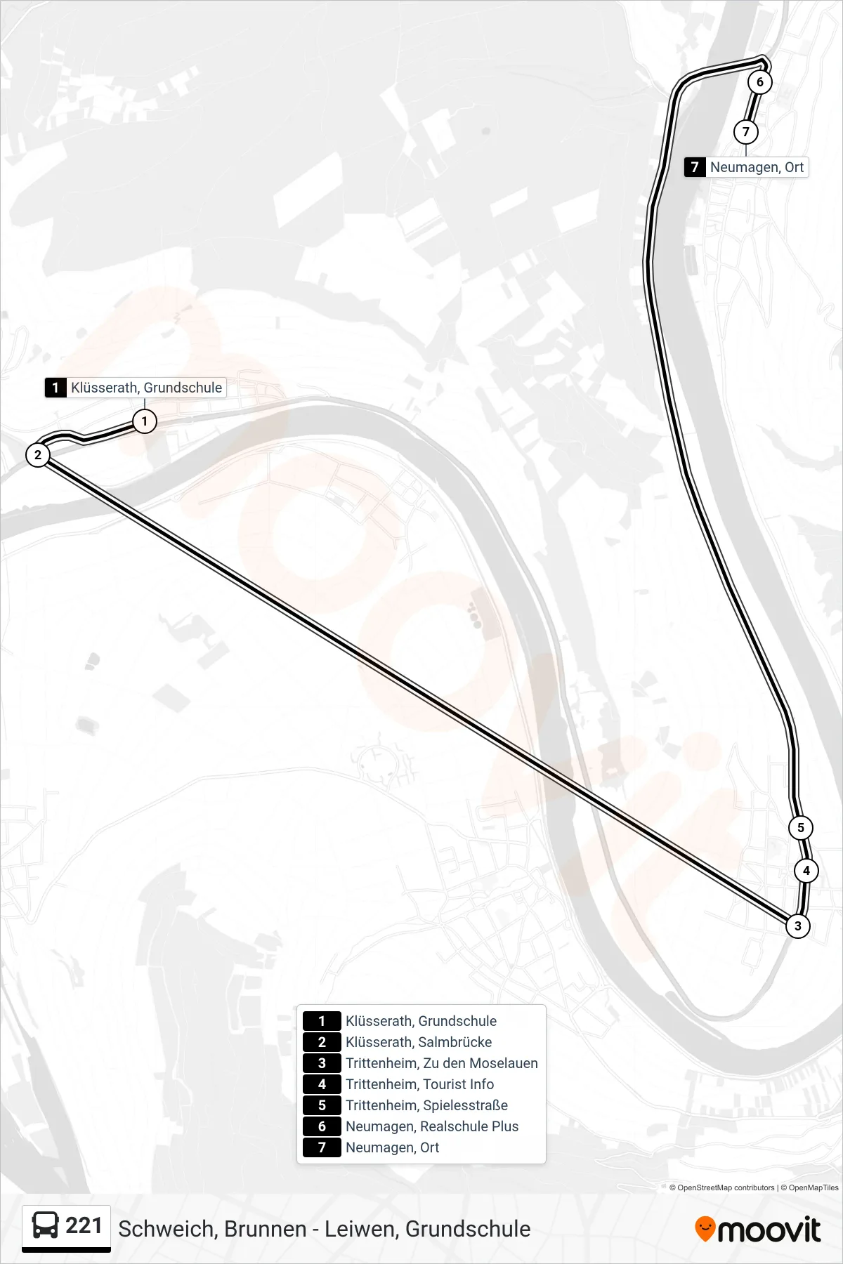 221 bus Line (Neumagen, Ort) route and stops on a map