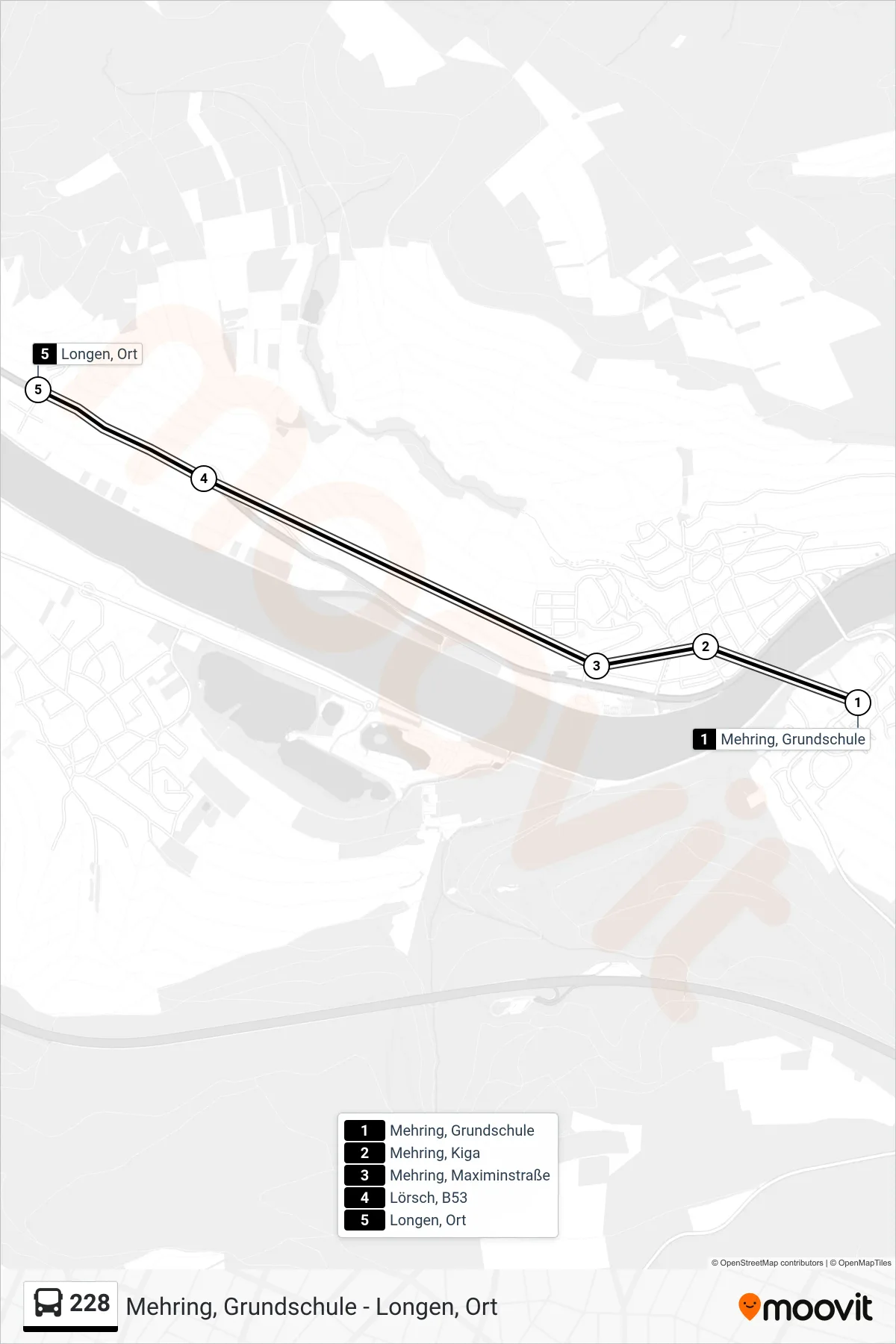 228 bus Line (Longen, Ort) route and stops on a map
