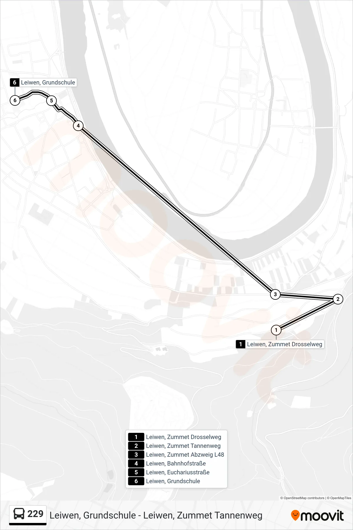 229 bus Line (Leiwen, Grundschule) route and stops on a map
